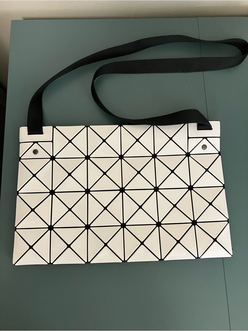 Issey Miyake BaoBao Geometric White Crossbody Bag with Black Strap